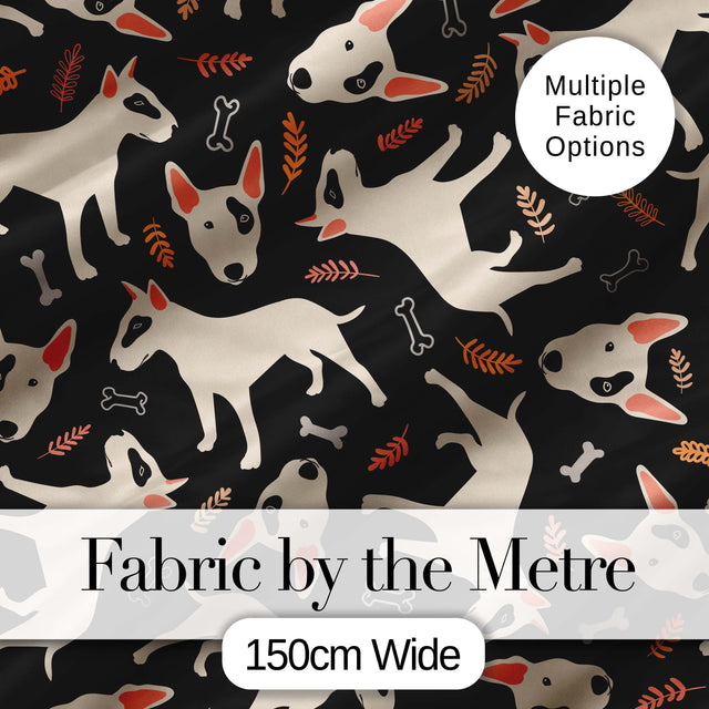 Bull Terrier Dogs Black Background Leaves Seamless Pattern Lovely  Digital Print Material by the Metre UK Sewing Quilting Textile