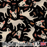 Bull Terrier Dogs Black Background Leaves Seamless Pattern Lovely  Digital Print Material by the Metre UK Sewing Quilting Textile