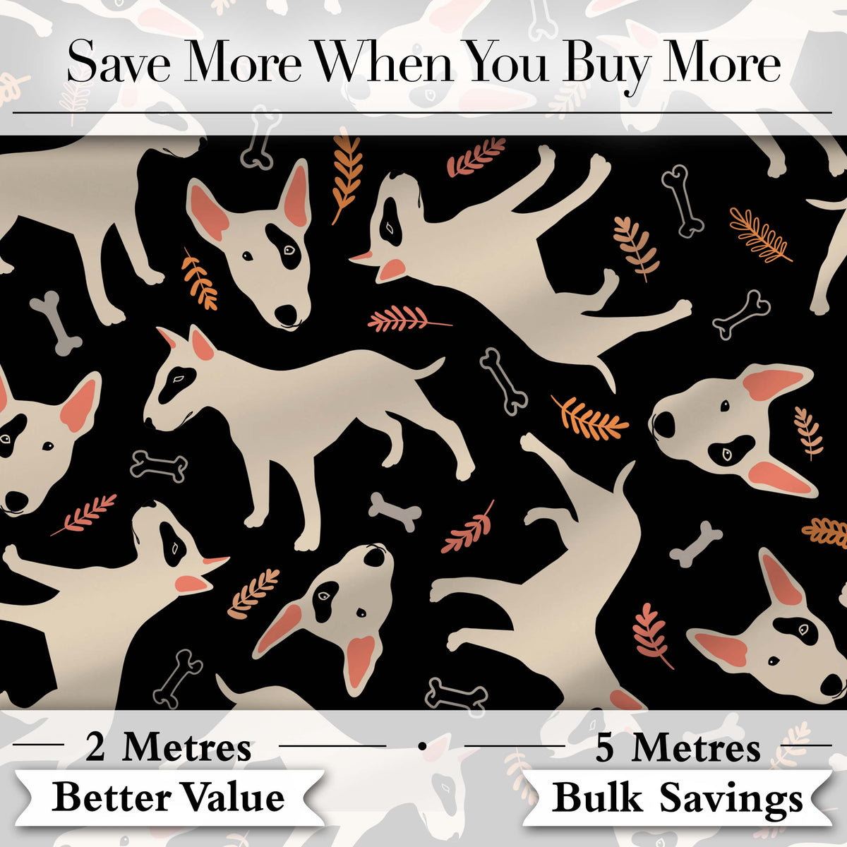 Bull Terrier Dogs Black Background Leaves Seamless Pattern Lovely  Digital Print Material by the Metre UK Sewing Quilting Textile