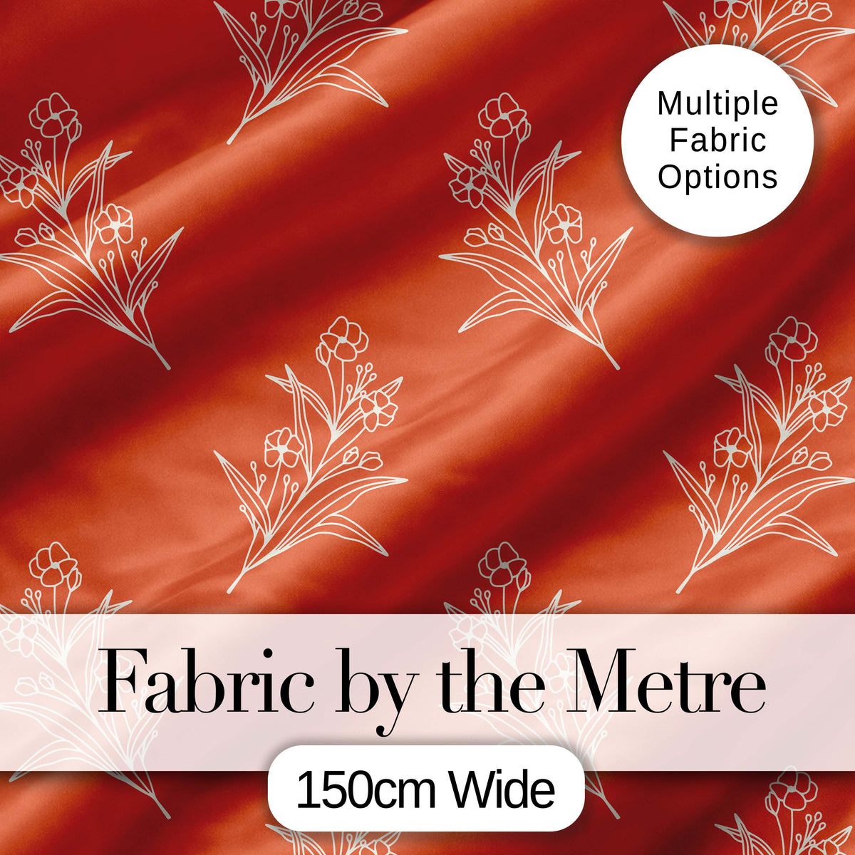 Minimal White Floral Line Art Orange Background Seamless Pattern  Digital Print Material by the Metre UK Sewing Quilting Textile