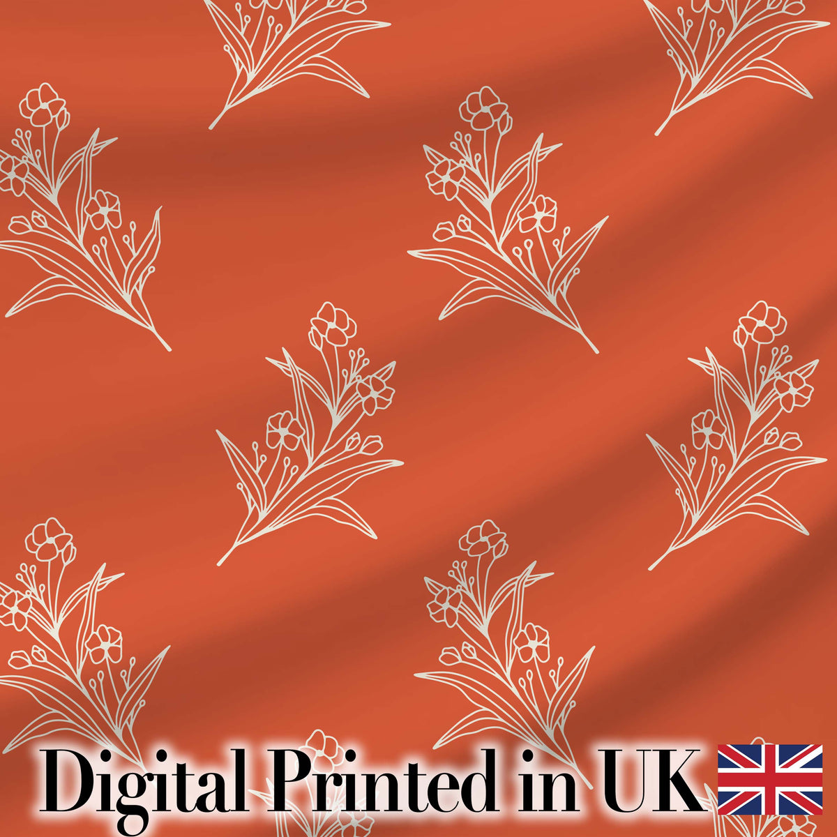 Minimal White Floral Line Art Orange Background Seamless Pattern  Digital Print Material by the Metre UK Sewing Quilting Textile