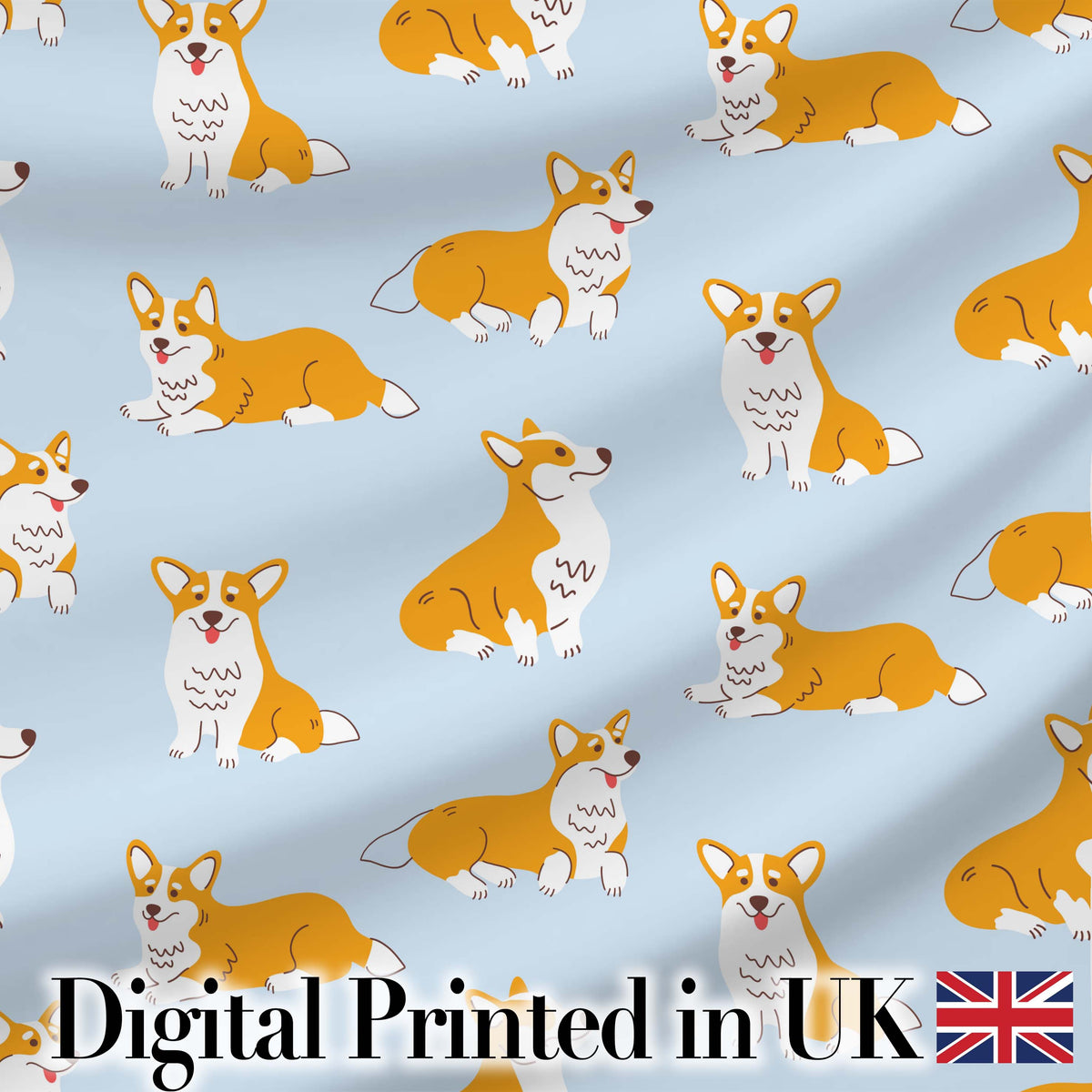 Cute Corgi Dogs Blue Background Playful Seamless Pattern Lovely  Digital Print Material by the Metre UK Sewing Quilting Textile