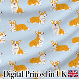Cute Corgi Dogs Blue Background Playful Seamless Pattern Lovely  Digital Print Material by the Metre UK Sewing Quilting Textile