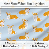 Cute Corgi Dogs Blue Background Playful Seamless Pattern Lovely  Digital Print Material by the Metre UK Sewing Quilting Textile