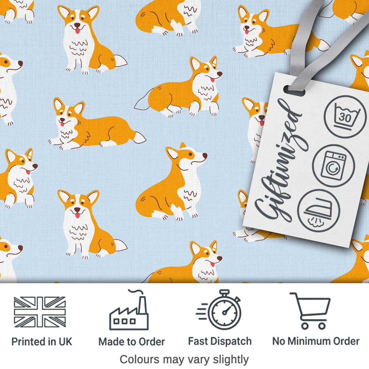 Cute Corgi Dogs Blue Background Playful Seamless Pattern Lovely  Digital Print Material by the Metre UK Sewing Quilting Textile