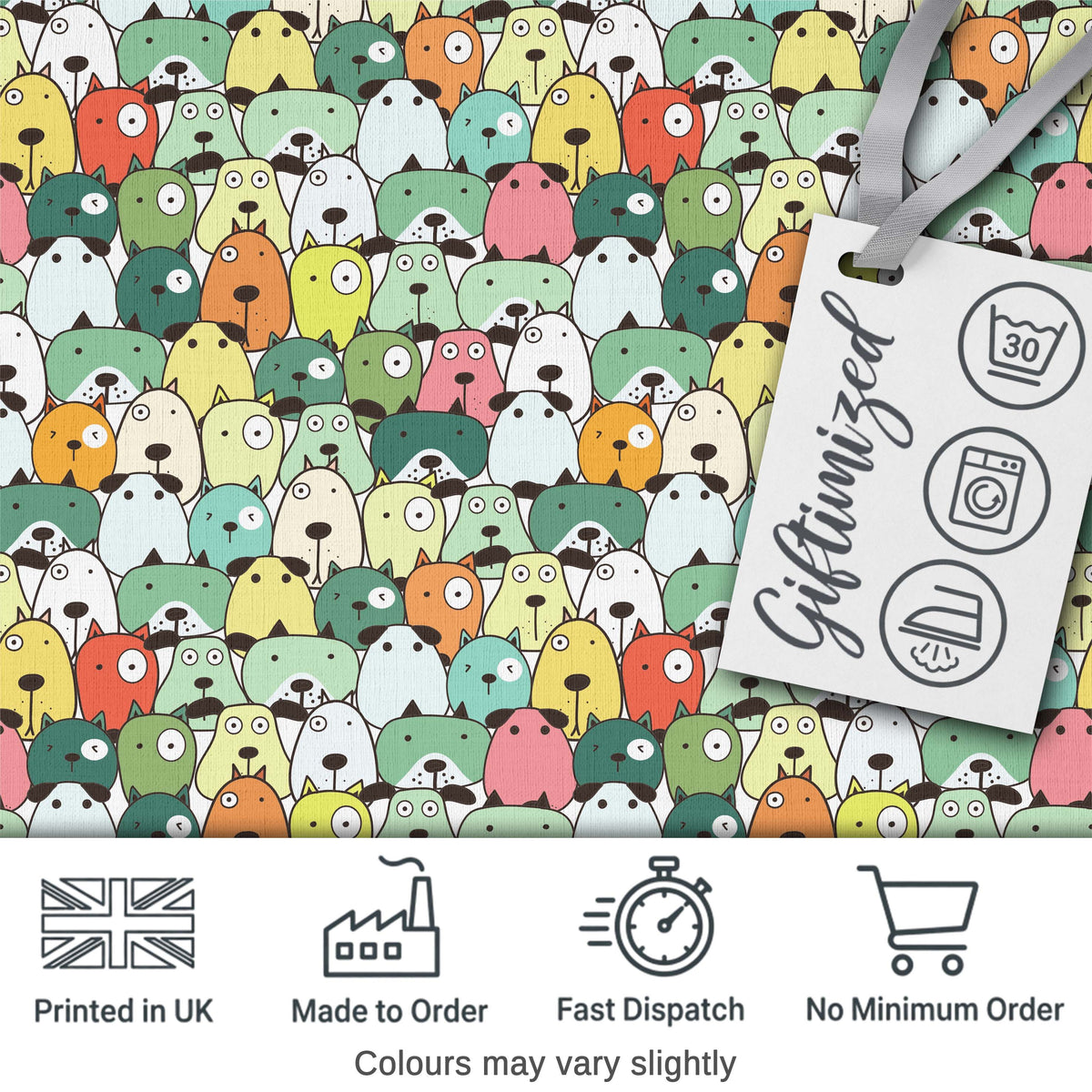 Cute Cartoon Dogs Crowd Multicolour Seamless Pattern Lovely  Digital Print Material by the Metre UK Sewing Quilting Textile