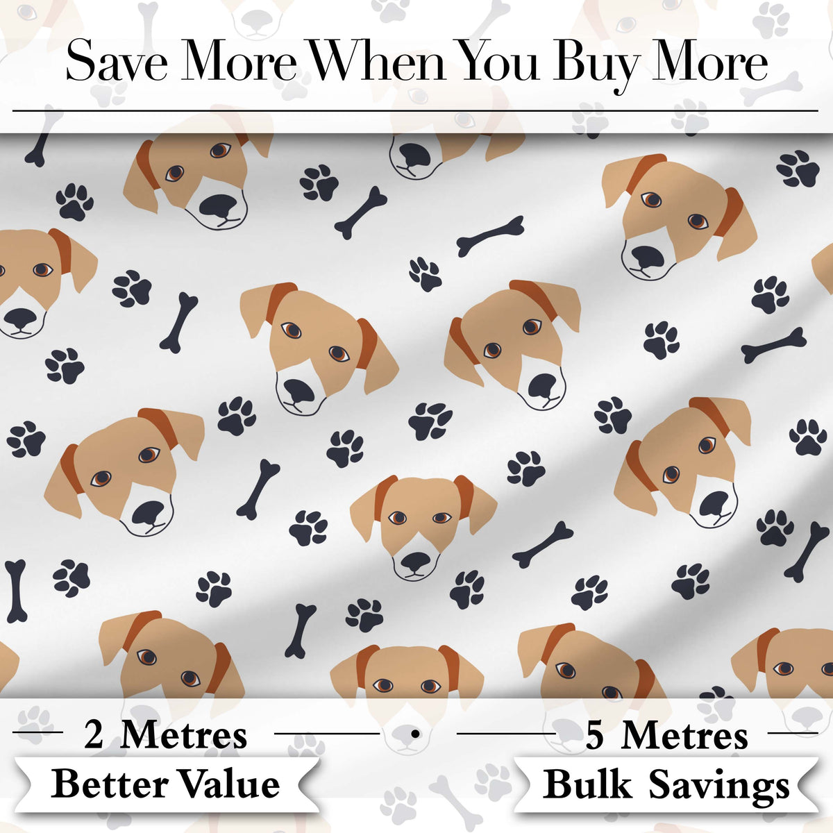 Cute Dog Faces Paw Prints Bones White Background Seamless Pattern  Digital Print Material by the Metre UK Sewing Quilting Textile