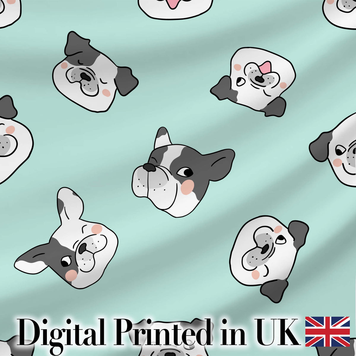 Cute French Bulldog Faces Teal Background Seamless Pattern Lovely  Digital Print Material by the Metre UK Sewing Quilting Textile