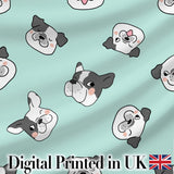 Cute French Bulldog Faces Teal Background Seamless Pattern Lovely  Digital Print Material by the Metre UK Sewing Quilting Textile