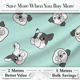 Cute French Bulldog Faces Teal Background Seamless Pattern Lovely  Digital Print Material by the Metre UK Sewing Quilting Textile