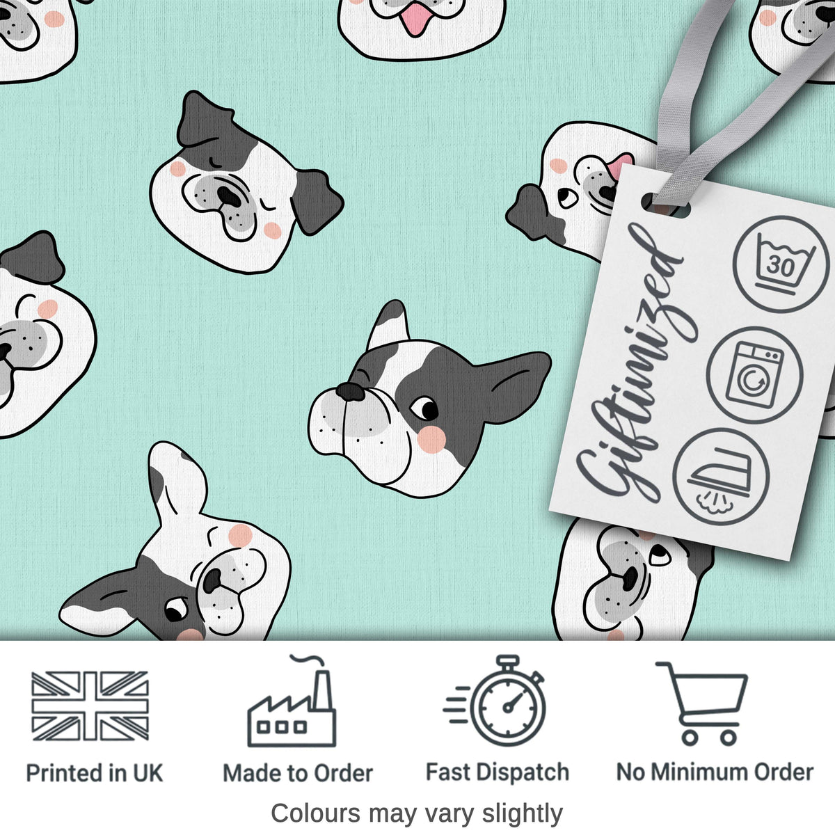 Cute French Bulldog Faces Teal Background Seamless Pattern Lovely  Digital Print Material by the Metre UK Sewing Quilting Textile