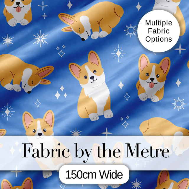 Cute Corgi Dogs Stars Blue Background Seamless Pattern Lovely  Digital Print Material by the Metre UK Sewing Quilting Textile