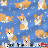 Cute Corgi Dogs Stars Blue Background Seamless Pattern Lovely  Digital Print Material by the Metre UK Sewing Quilting Textile
