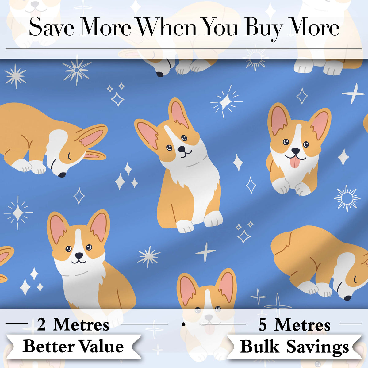 Cute Corgi Dogs Stars Blue Background Seamless Pattern Lovely  Digital Print Material by the Metre UK Sewing Quilting Textile