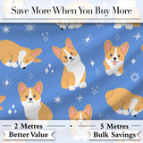 Cute Corgi Dogs Stars Blue Background Seamless Pattern Lovely  Digital Print Material by the Metre UK Sewing Quilting Textile
