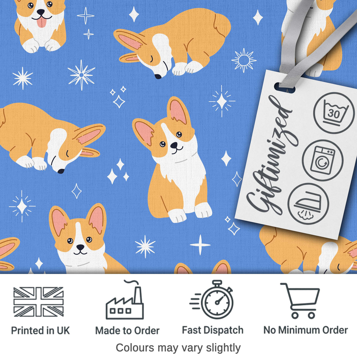 Cute Corgi Dogs Stars Blue Background Seamless Pattern Lovely  Digital Print Material by the Metre UK Sewing Quilting Textile