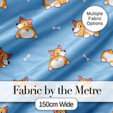 Cute Cartoon Corgi Dogs Bone Blue Background Seamless Pattern Lovely  Digital Print Material by the Metre UK Sewing Quilting Textile