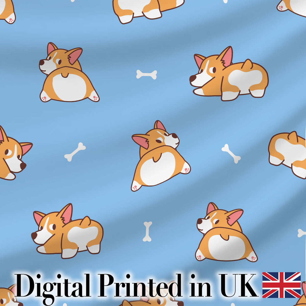 Cute Cartoon Corgi Dogs Bone Blue Background Seamless Pattern Lovely  Digital Print Material by the Metre UK Sewing Quilting Textile
