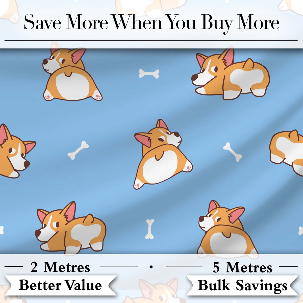 Cute Cartoon Corgi Dogs Bone Blue Background Seamless Pattern Lovely  Digital Print Material by the Metre UK Sewing Quilting Textile