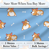 Cute Cartoon Corgi Dogs Bone Blue Background Seamless Pattern Lovely  Digital Print Material by the Metre UK Sewing Quilting Textile