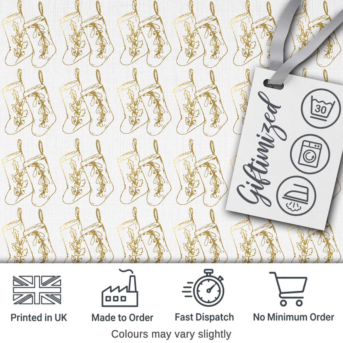 Gold Christmas Stockings Outline Seamless Pattern Cute Unique Gift  Digital Print Material by the Metre UK Sewing Quilting Textile
