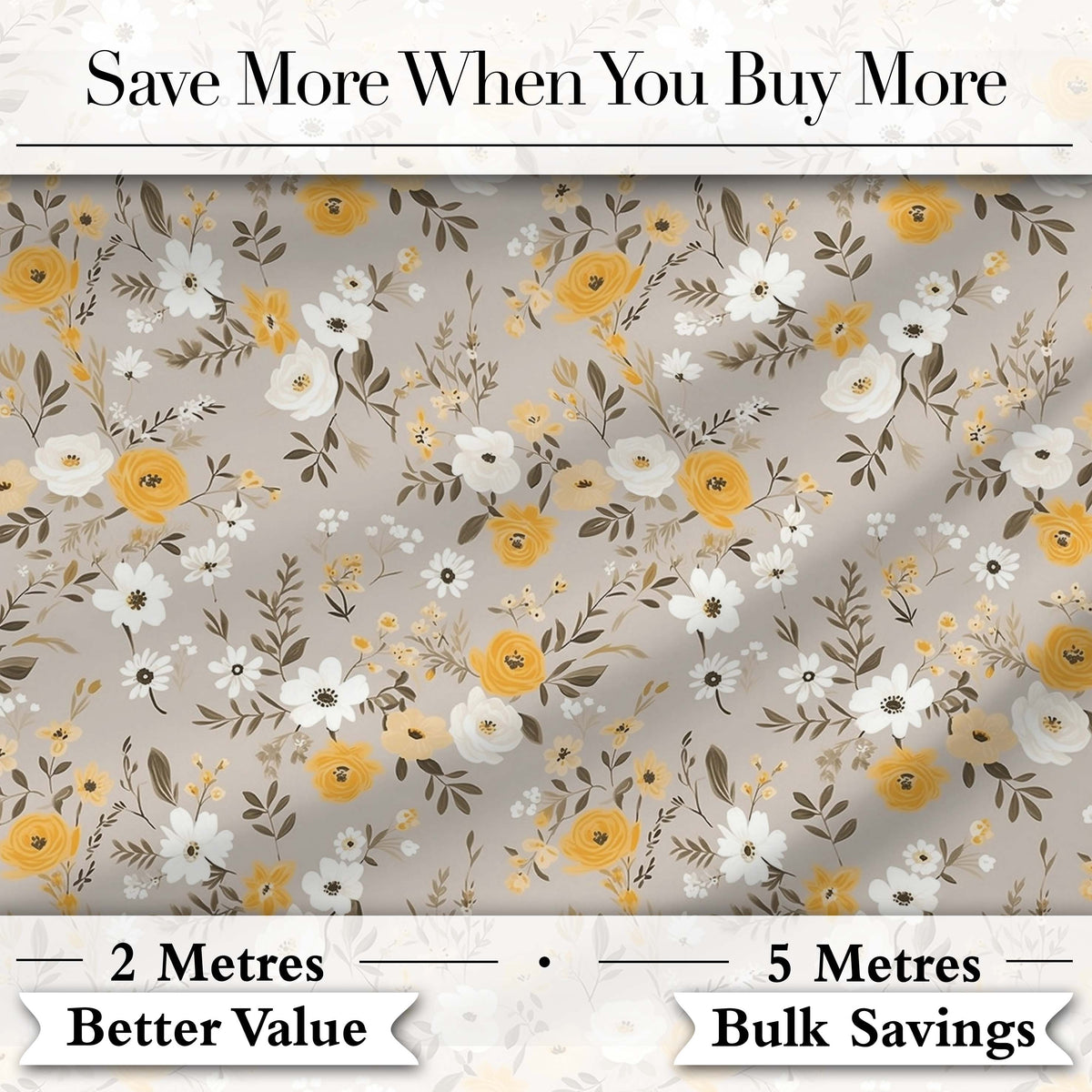 Yellow White Floral Meadow on Beige Seamless Pattern Lovely  Digital Print Material by the Metre UK Sewing Quilting Textile