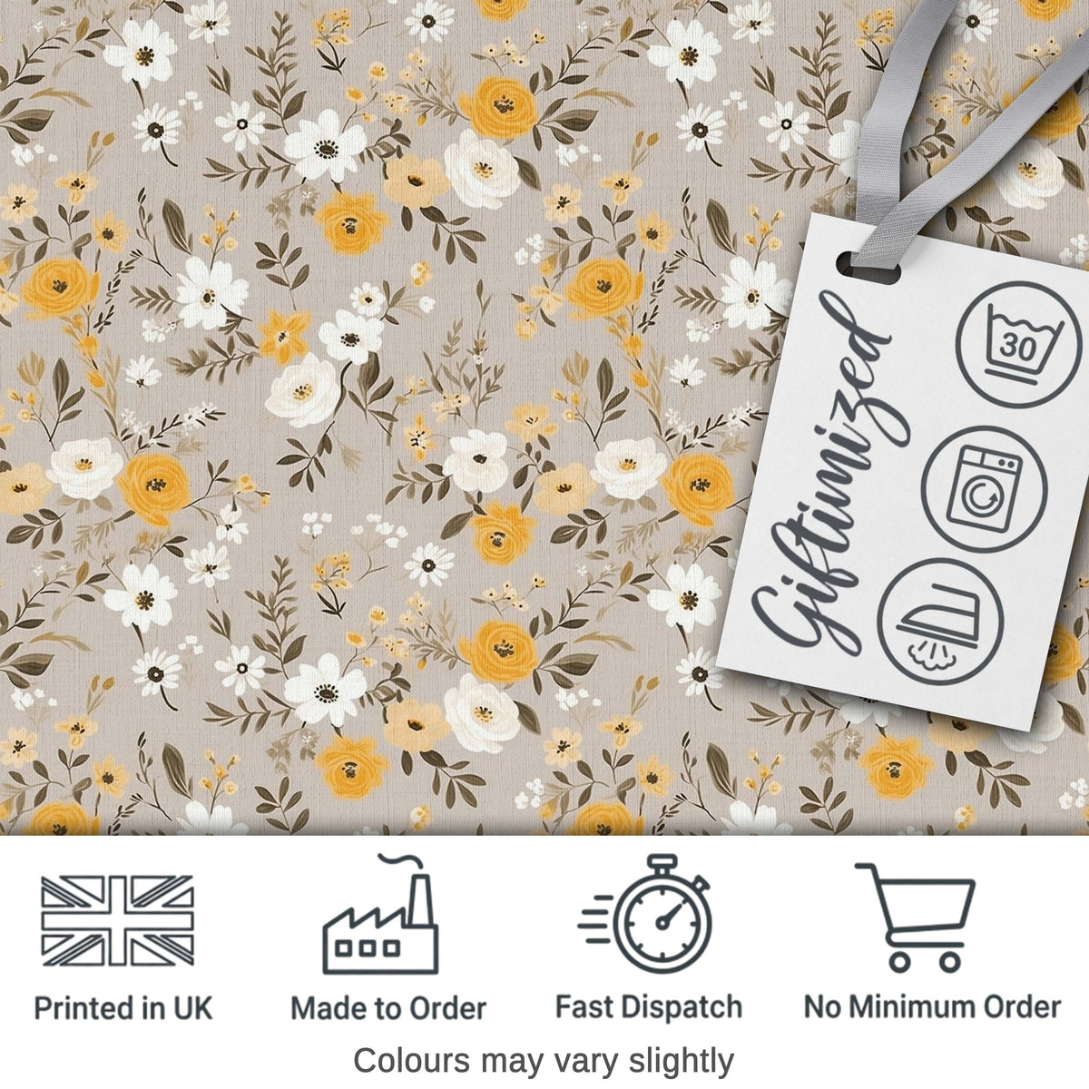 Yellow White Floral Meadow on Beige Seamless Pattern Lovely  Digital Print Material by the Metre UK Sewing Quilting Textile