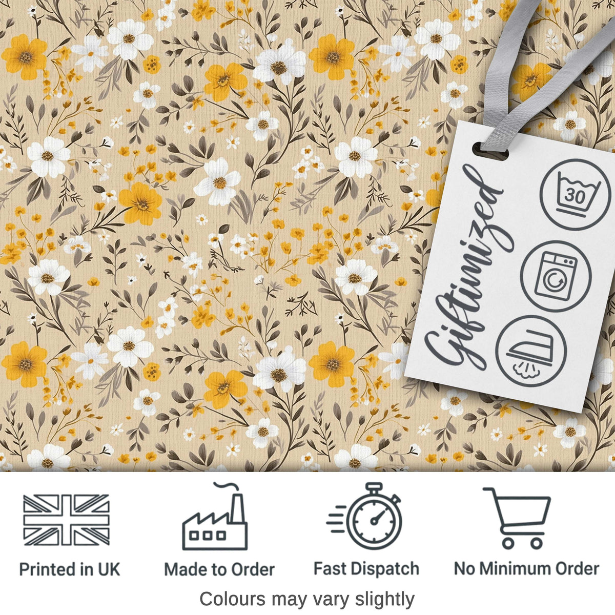 Soft Yellow White Floral Ditsy Seamless Pattern Cute Unique Gift  Digital Print Material by the Metre UK Sewing Quilting Textile