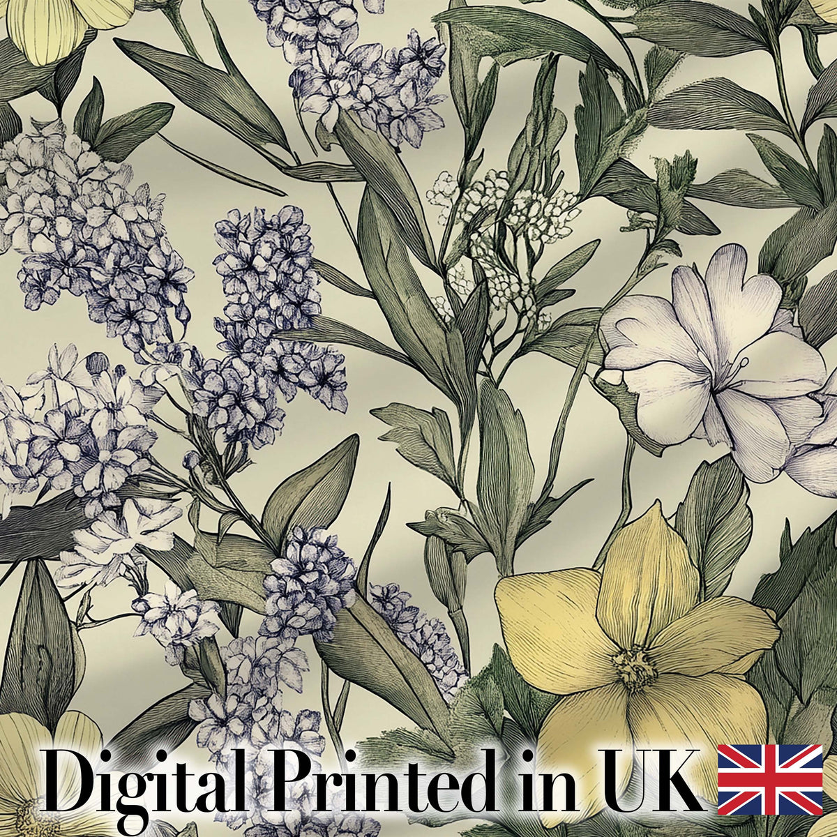 Vintage Botanical Floral Illustration Seamless Pattern Lovely  Digital Print Material by the Metre UK Sewing Quilting Textile