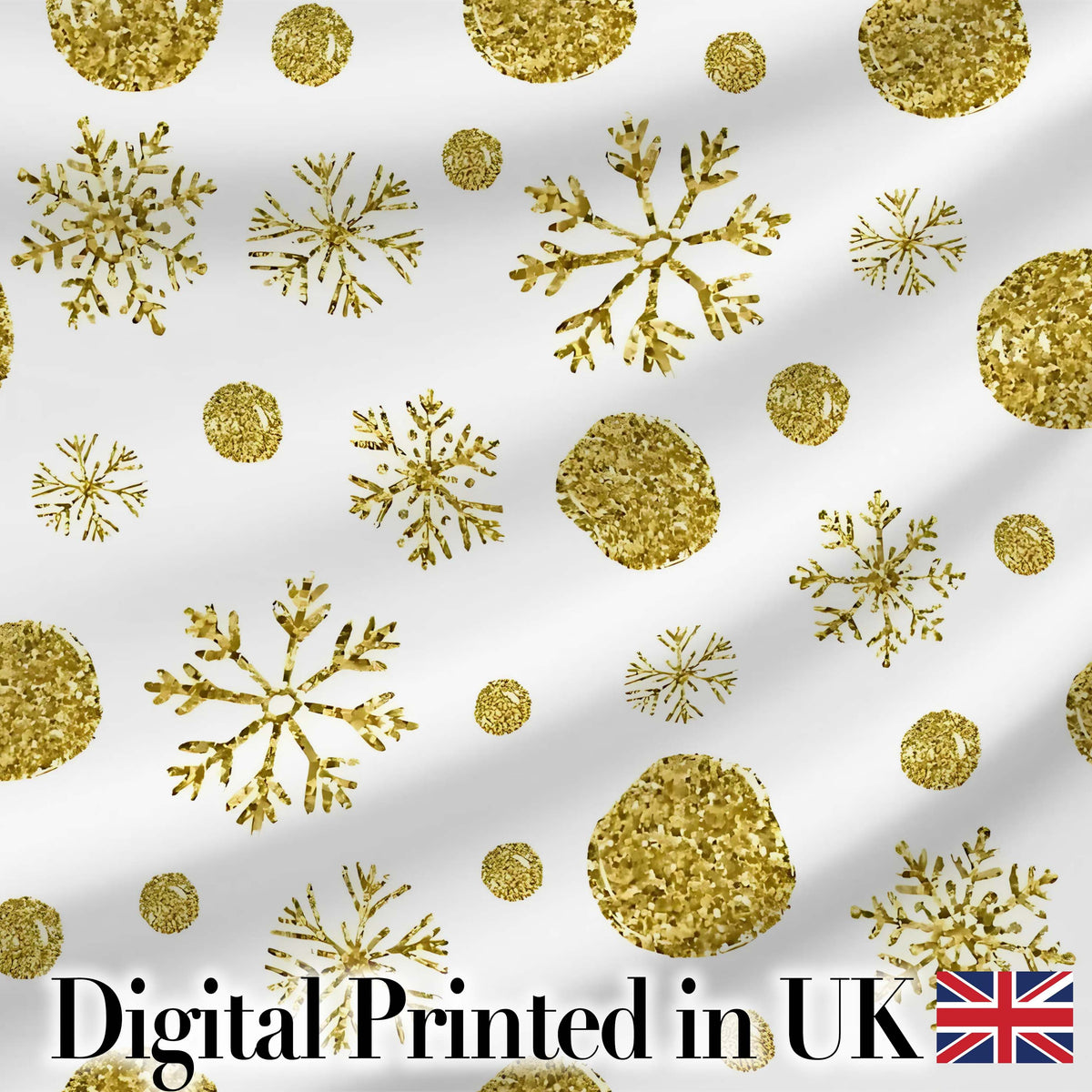 Gold Snowflakes and Glitter Dots Seamless Pattern Cute Unique Gift  Digital Print Material by the Metre UK Sewing Quilting Textile