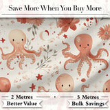 Cute Octopus and Floral Watercolor Seamless Pattern Cute Unique Gift  Digital Print Material by the Metre UK Sewing Quilting Textile