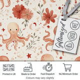 Cute Octopus and Floral Watercolor Seamless Pattern Cute Unique Gift  Digital Print Material by the Metre UK Sewing Quilting Textile