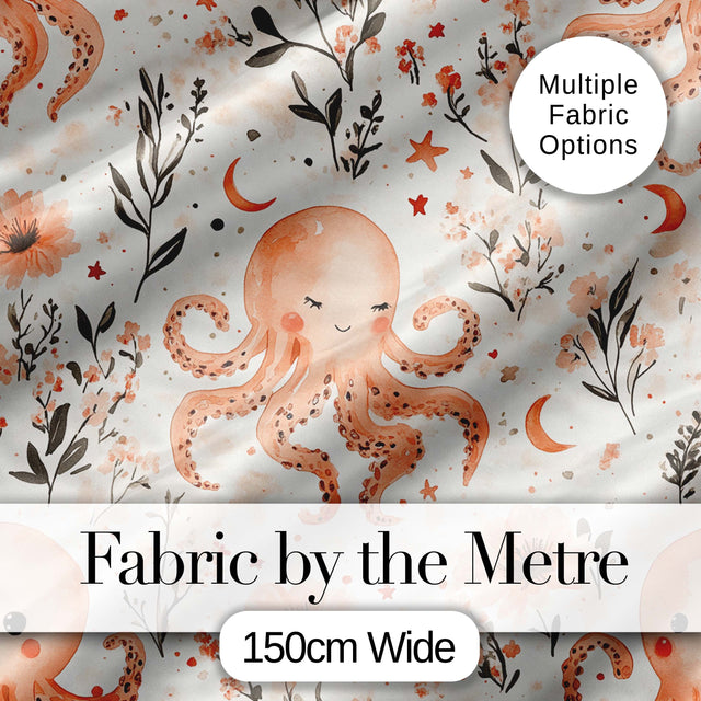 Cute Octopus Floral Seamless Pattern Charming  Decor Lovely  Digital Print Material by the Metre UK Sewing Quilting Textile