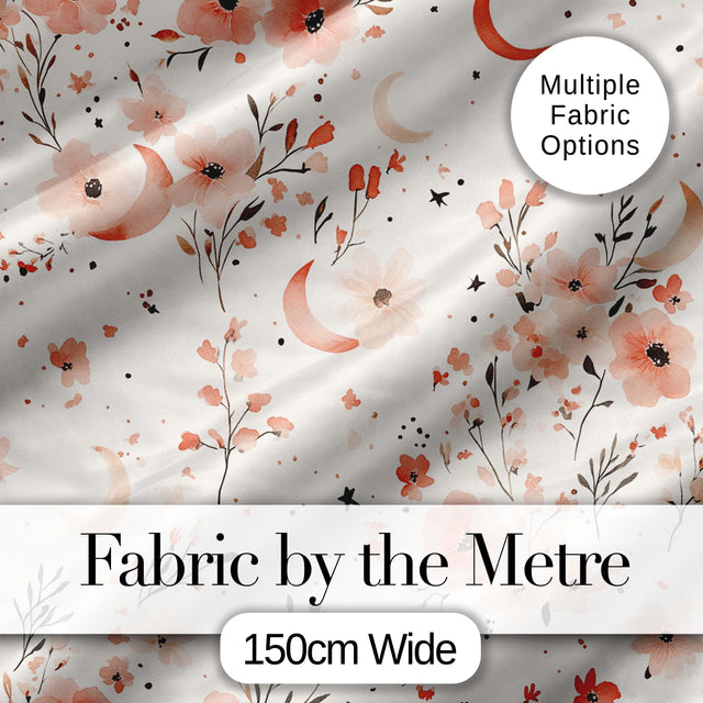 Peach Floral Moon Seamless Pattern Stylish Everyday  Lovely  Digital Print Material by the Metre UK Sewing Quilting Textile