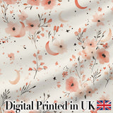 Peach Floral Moon Seamless Pattern Stylish Everyday  Lovely  Digital Print Material by the Metre UK Sewing Quilting Textile