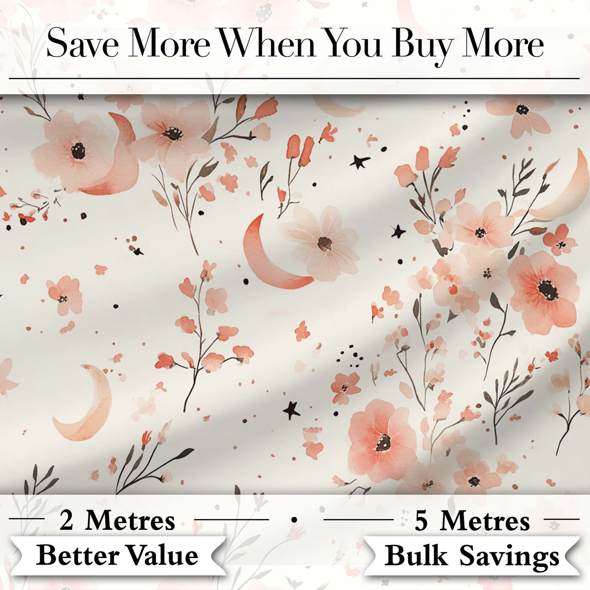 Peach Floral Moon Seamless Pattern Stylish Everyday  Lovely  Digital Print Material by the Metre UK Sewing Quilting Textile
