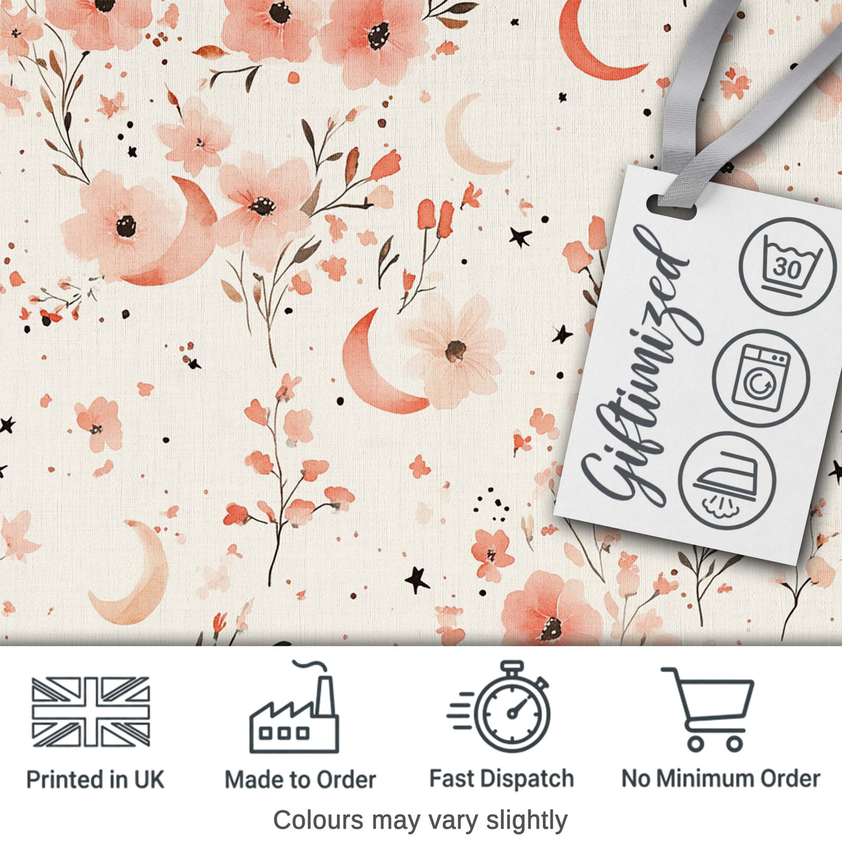 Peach Floral Moon Seamless Pattern Stylish Everyday  Lovely  Digital Print Material by the Metre UK Sewing Quilting Textile