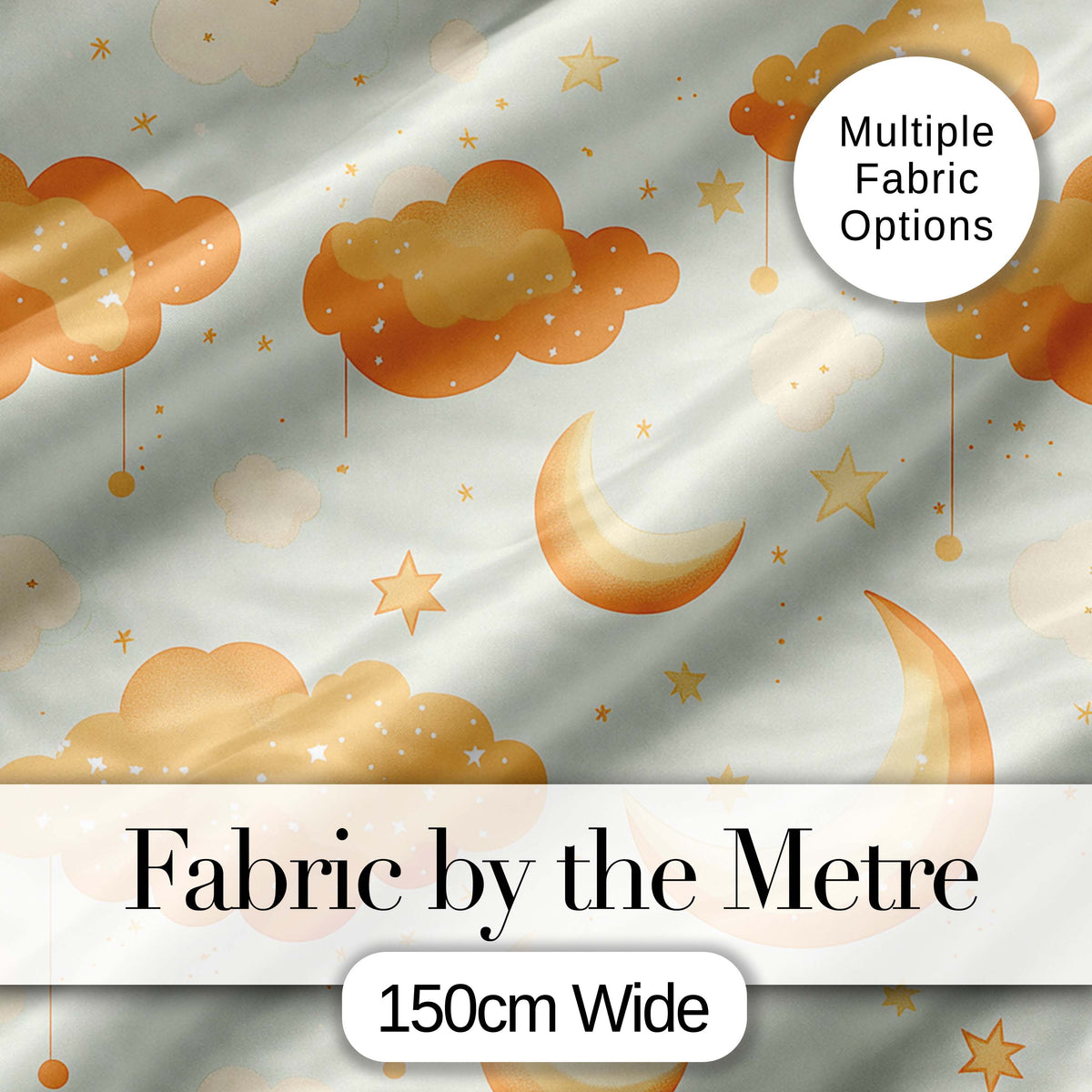 Orange Clouds Moon Stars Seamless Pattern Cute Unique Gift Lovely  Digital Print Material by the Metre UK Sewing Quilting Textile