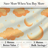 Orange Clouds Moon Stars Seamless Pattern Cute Unique Gift Lovely  Digital Print Material by the Metre UK Sewing Quilting Textile