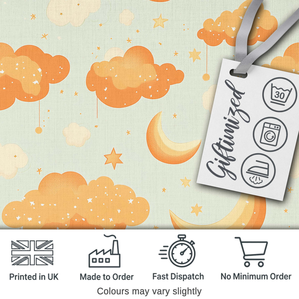 Orange Clouds Moon Stars Seamless Pattern Cute Unique Gift Lovely  Digital Print Material by the Metre UK Sewing Quilting Textile