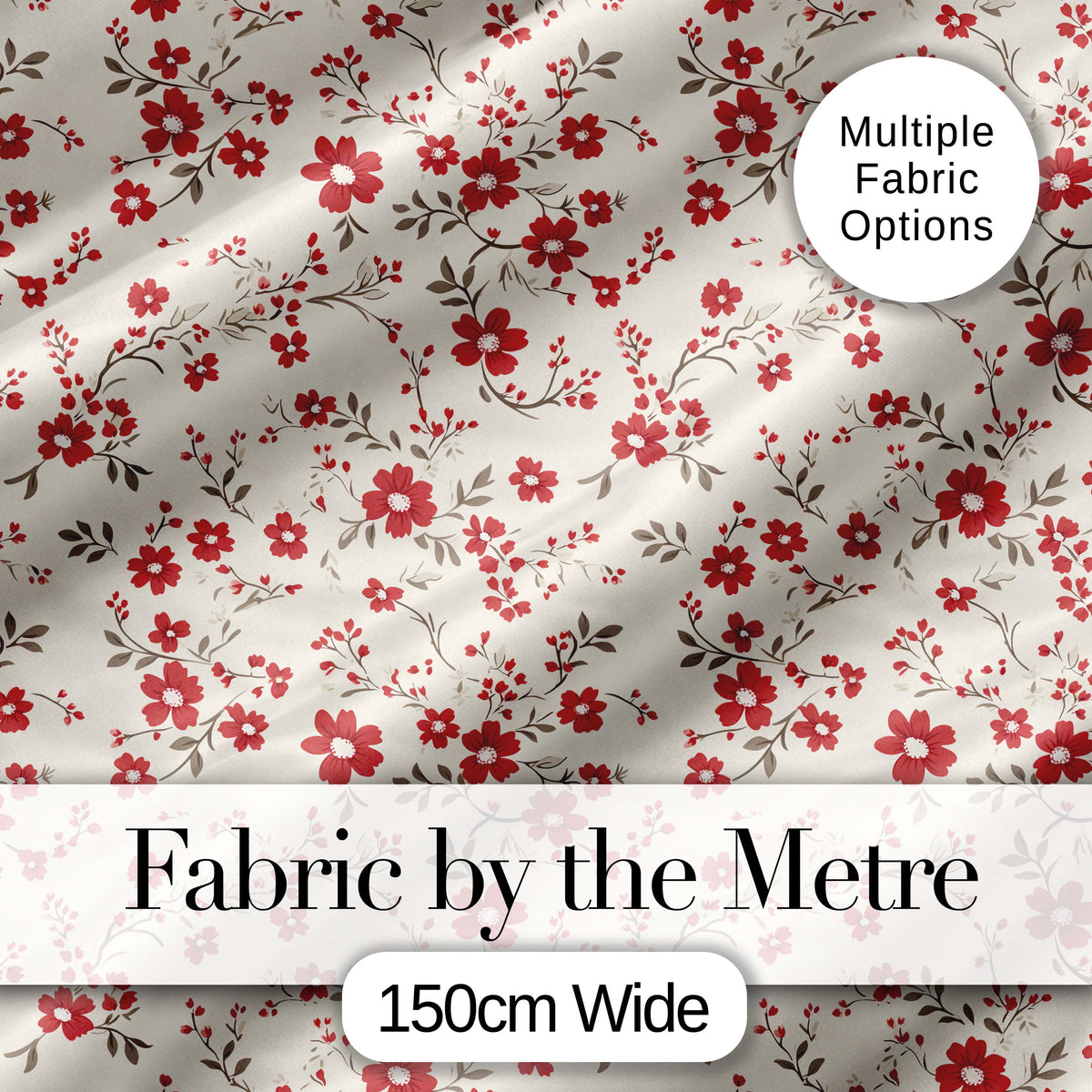 Red Floral Cream Background Seamless Pattern Beautiful Coffee Cup  Digital Print Material by the Metre UK Sewing Quilting Textile