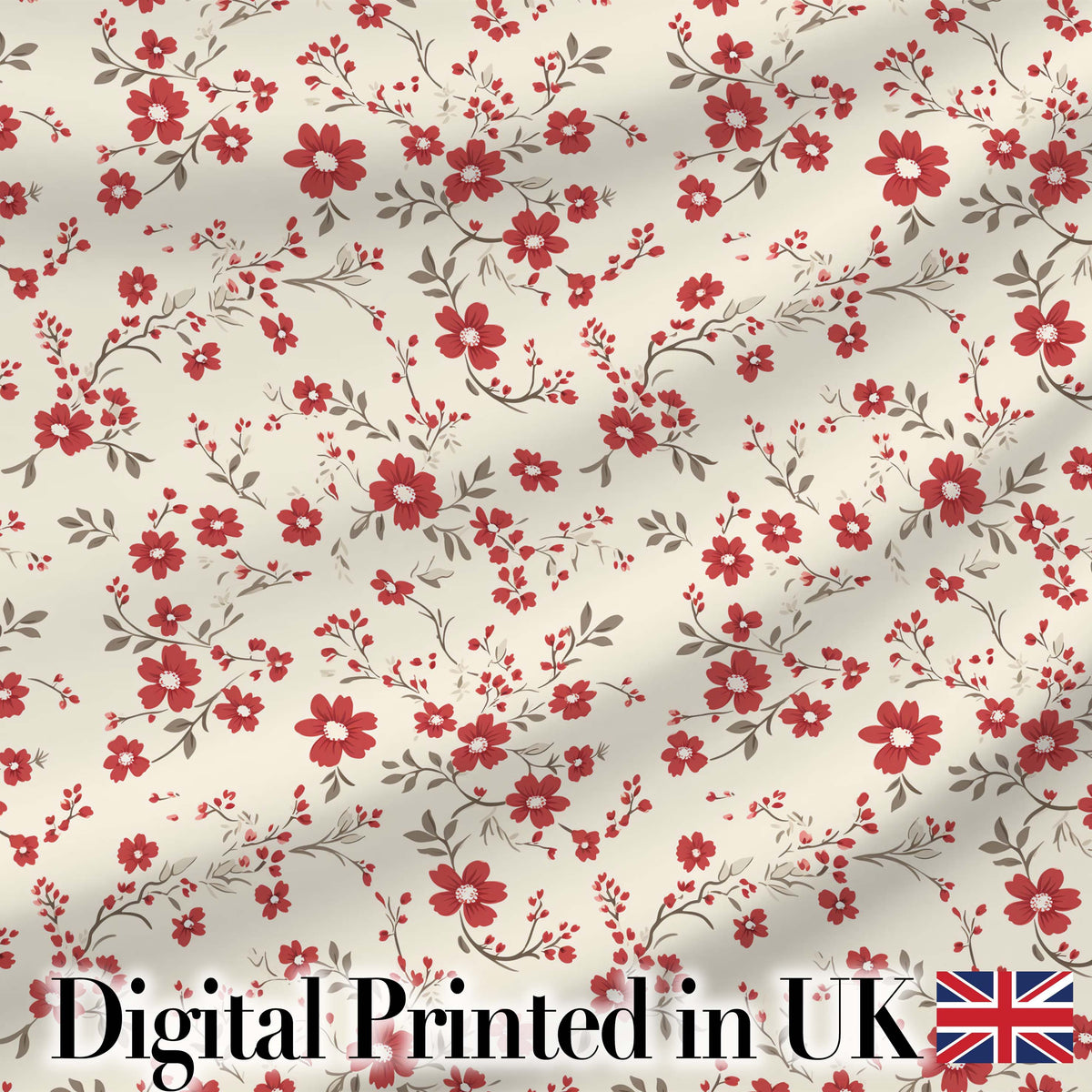 Red Floral Cream Background Seamless Pattern Beautiful Coffee Cup  Digital Print Material by the Metre UK Sewing Quilting Textile