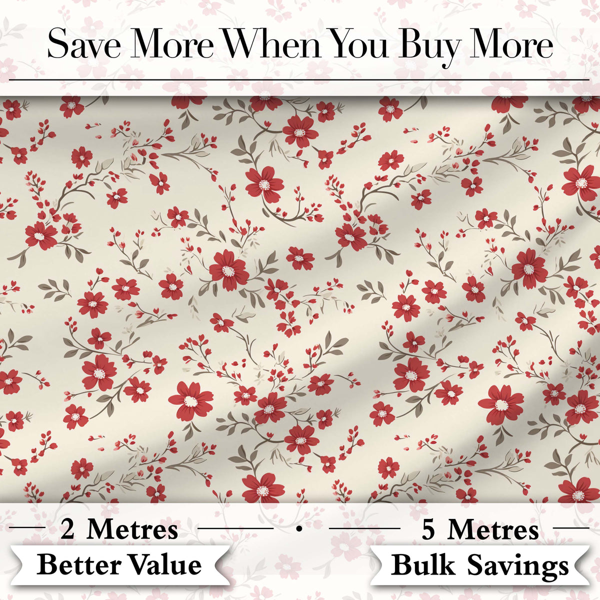 Red Floral Cream Background Seamless Pattern Beautiful Coffee Cup  Digital Print Material by the Metre UK Sewing Quilting Textile