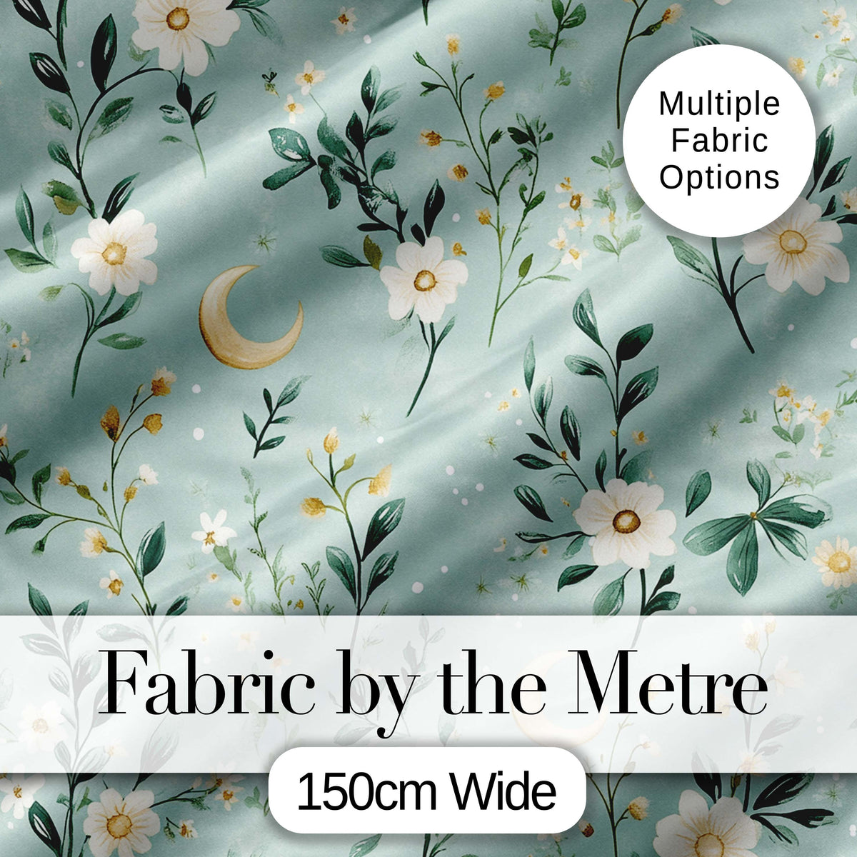 Green Floral Moon Seamless Pattern Charming  Decor Lovely  Digital Print Material by the Metre UK Sewing Quilting Textile