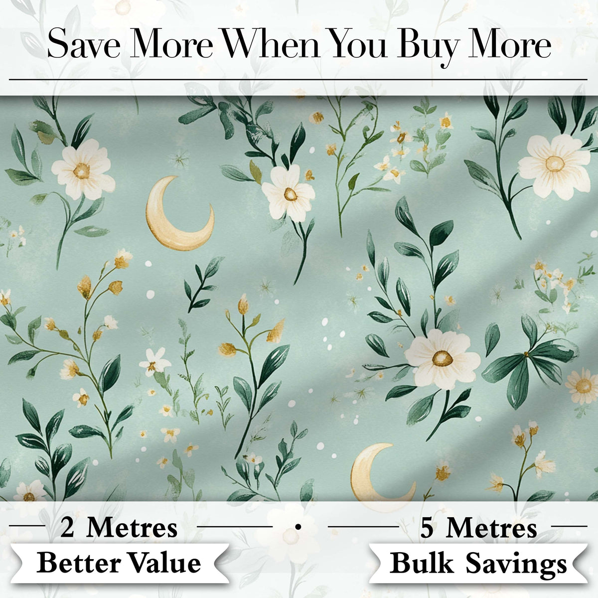 Green Floral Moon Seamless Pattern Charming  Decor Lovely  Digital Print Material by the Metre UK Sewing Quilting Textile