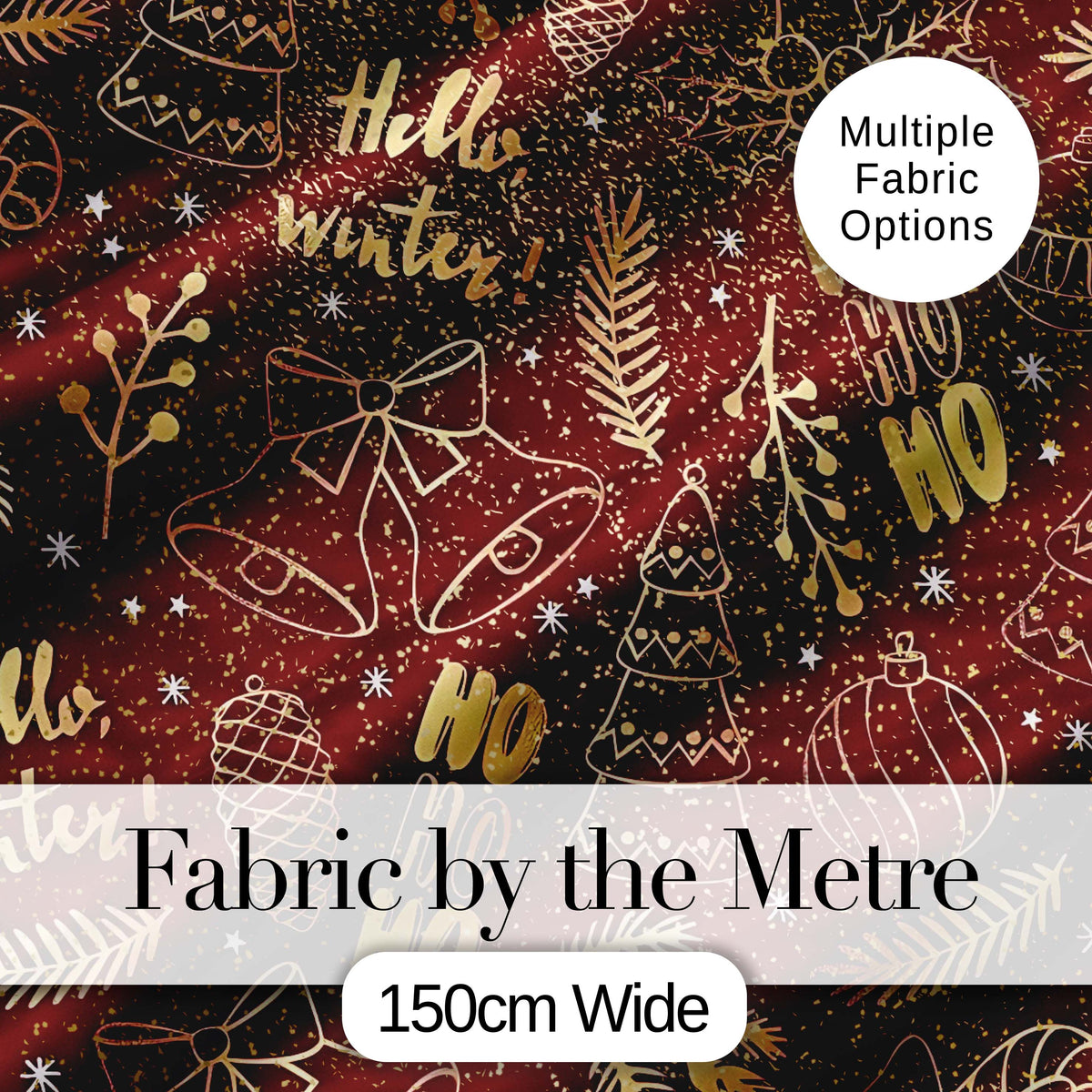 Christmas Gold Foil Typography Bells Tree Festive Seamless Pattern  Digital Print Material by the Metre UK Sewing Quilting Textile