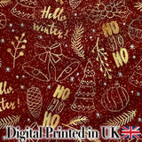 Christmas Gold Foil Typography Bells Tree Festive Seamless Pattern  Digital Print Material by the Metre UK Sewing Quilting Textile