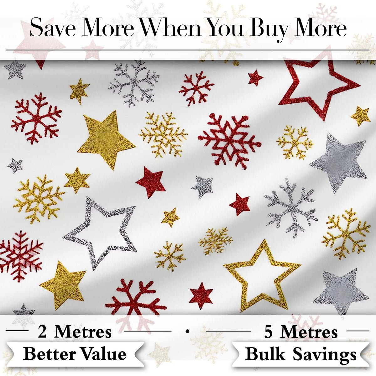 Festive Stars and Snowflakes Pattern White Background Seamless  Digital Print Material by the Metre UK Sewing Quilting Textile