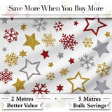 Festive Stars and Snowflakes Pattern White Background Seamless  Digital Print Material by the Metre UK Sewing Quilting Textile