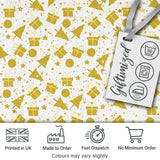 Gold Christmas Icons Pattern White Background Seamless Lovely  Digital Print Material by the Metre UK Sewing Quilting Textile